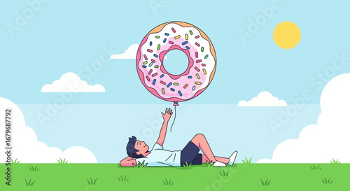 Enjoying A Sunny Day With Delicious Donut Balloon and Relaxation in the Fresh Outdoor