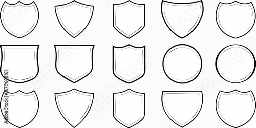 Collection of outline shield and circle shapes with a hand drawn aesthetic for design elements