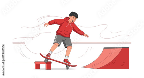 Enthusiastic Skateboarder Executing a Trick, Showing Excitement and Sporting Apparel Skill