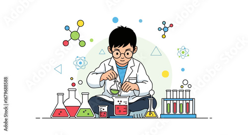 Enthusiastic Young Scientist Conducts Chemical Experiments In A Laboratory Setting