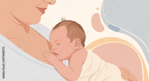 Gentle Embrace: A Mother's Tender Care for Her Newborn, Illustrating Parenthood's Warmth