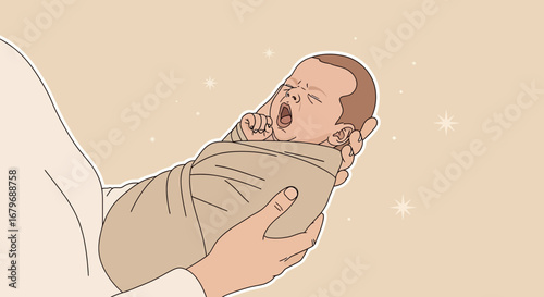 Gentle Embrace: A Tender Moment, Newborn Comforted, with Delicate, Whimsical Sparkles