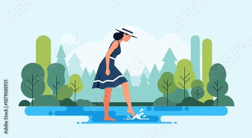 Woman Enjoys Nature's Ambiance on a Sunny Day While Experiencing Tranquility