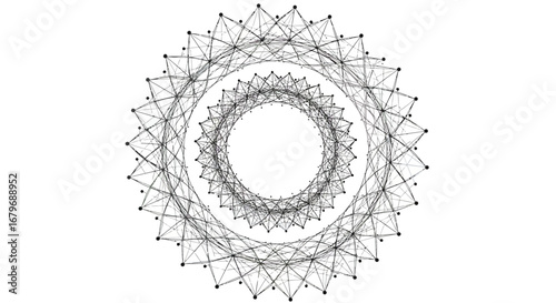 Geometric symmetrical line art pattern with interconnected nodes
