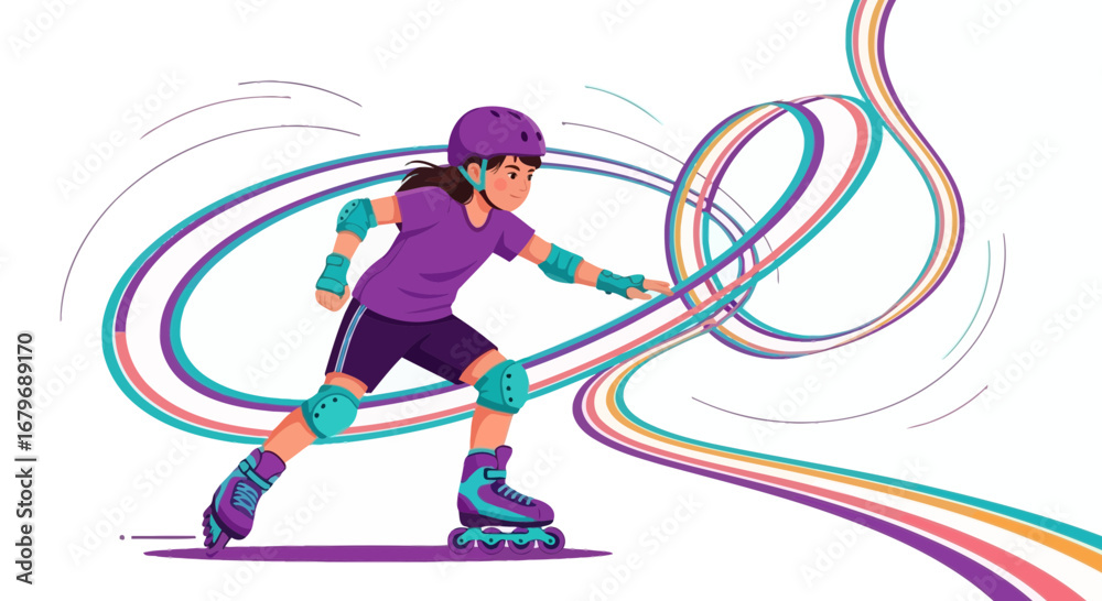 Fototapeta premium Exciting Roller Skating Adventure Depicted With Colorful Trails And Dynamic Poses