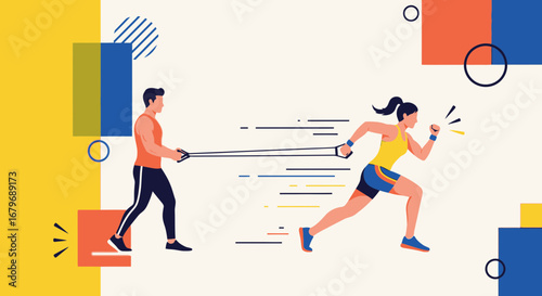 Exercise Concept Depicting Resistance Training Using Stretch Bands Graphic Illustration