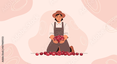 Woman Farmer Holding Freshly Picked Cranberries For Healthy Agriculture Life