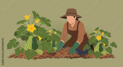 Woman Gardening, Planting Squash, Growing Vegetables, Cultivating Fresh Produce Effortlessly