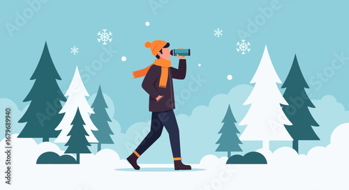 Exploring Winter Wonderland: A Person Observing and Taking In the Snowy Scenery