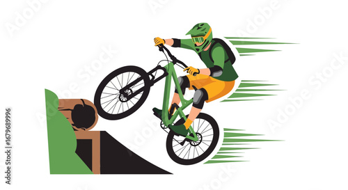 Extreme Cyclist Performing A Thrilling Stunt, Cycling Adventure On White Background