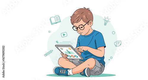 Young student using a tablet for online learning or educational activities