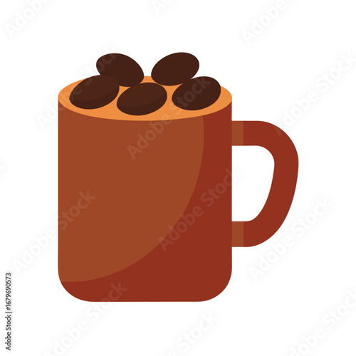 Flat Color Simple Mug Filled with Coffee Beans  