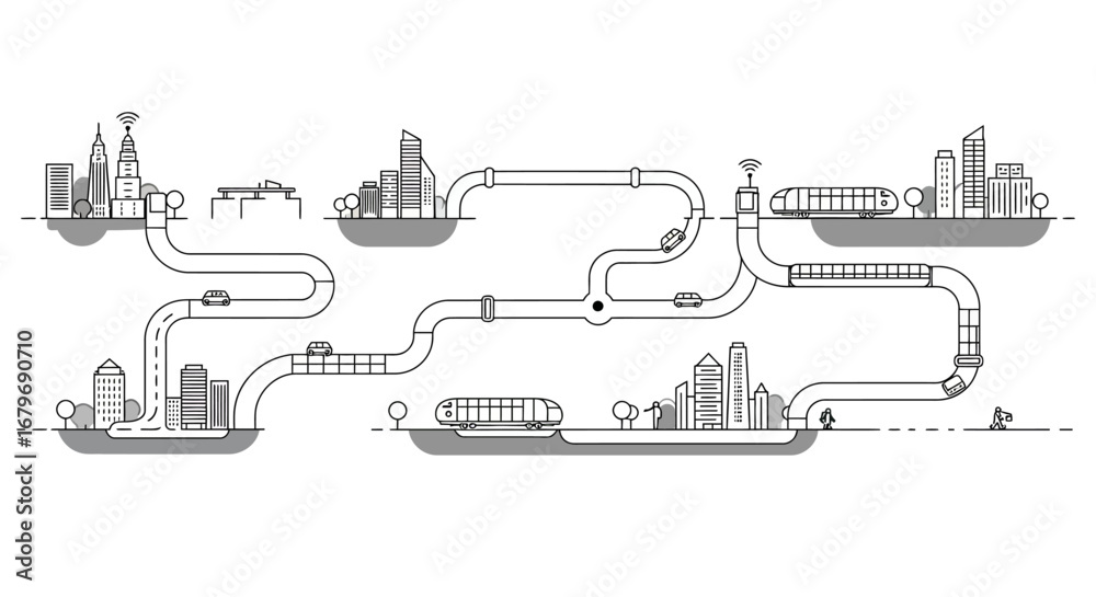 Obraz premium Futuristic urban transport pathways in linear monochrome design