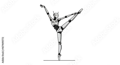 Robotic ballet dancer performing on one leg in graceful pose