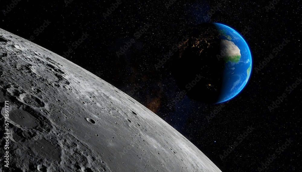 Obraz premium Earth view from lunar surface space