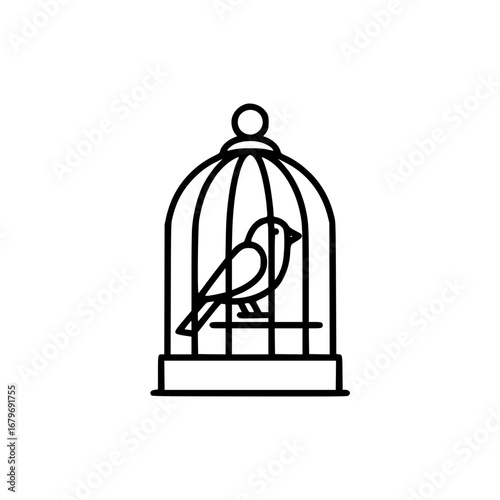 Bird in a birdcage outline icon design  