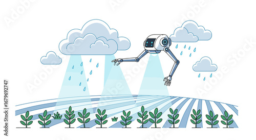 Futuristic farming: innovative robot tending to fields with precision irrigation