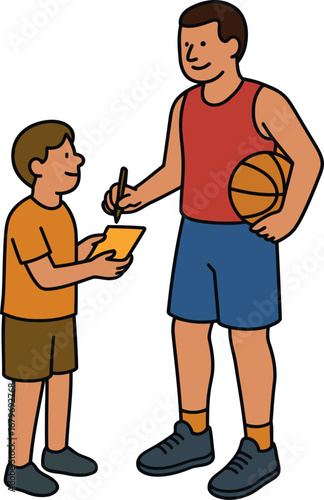 Basketball player happily signing an autograph