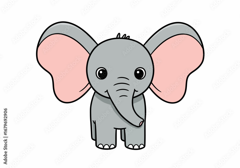Naklejka premium Adorable Cartoon Elephant with Big Ears and Friendly Face.