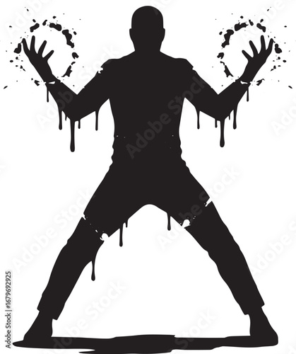 Silhouette of a mystic figure conjuring power with dark matter s