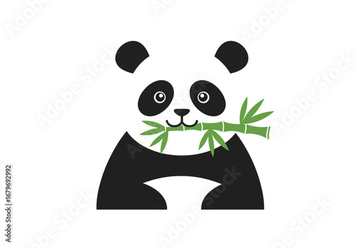 Cute Panda Bear Eating Bamboo Illustration Design.