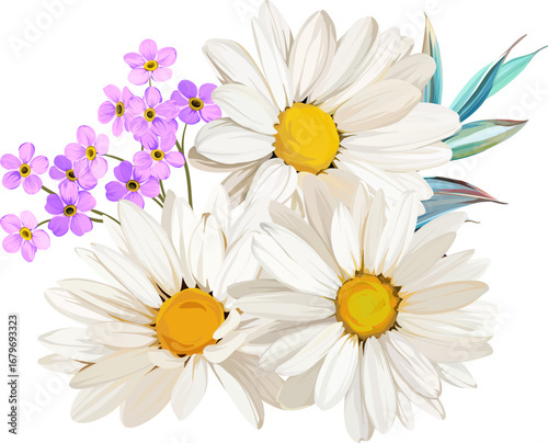 Beautiful vector bouquet of flowers. Summer and spring bright flowers. Blossom and flowers for decoration