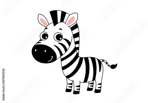 Cute Cartoon Zebra Illustration on White Background.