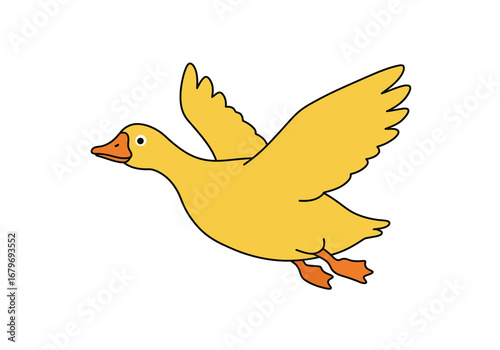 Yellow Duck Flying Illustration on White Background.