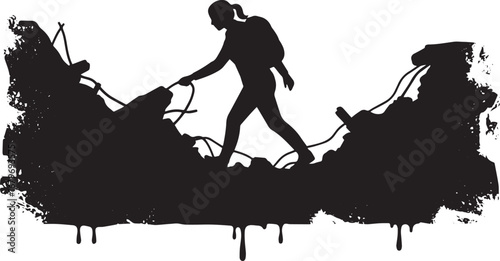 Resilience and determination: A woman navigates a destroyed land