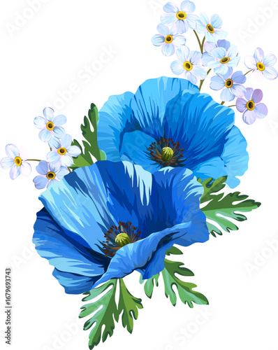 Beautiful vector bouquet of flowers. Summer and spring bright flowers. Blossom and flowers for decoration