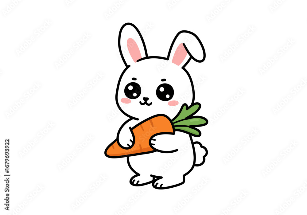 Fototapeta premium Cute Cartoon Bunny with Carrot Illustration.