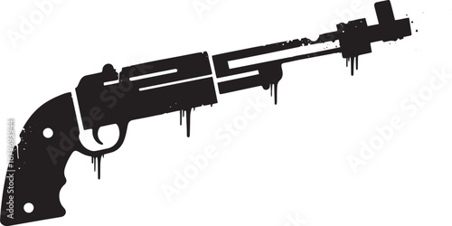 Stylized silhouette illustration of a firearm with dripping effe