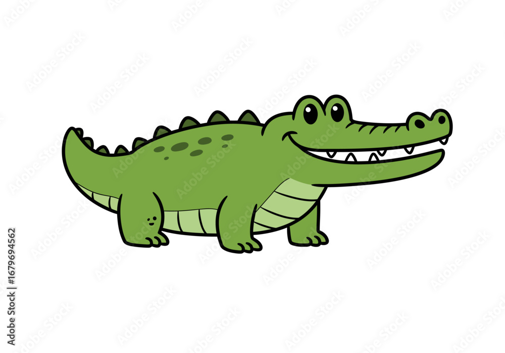 Fototapeta premium Cartoon Crocodile Illustration: Smiling Green Reptile.