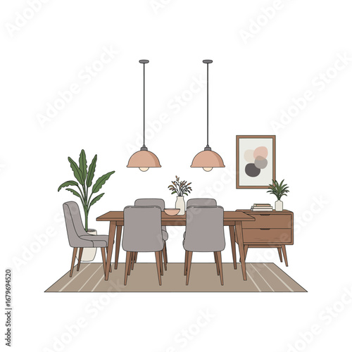 Modern living and dining rooms featuring luxurious wooden furniture and stylish decor