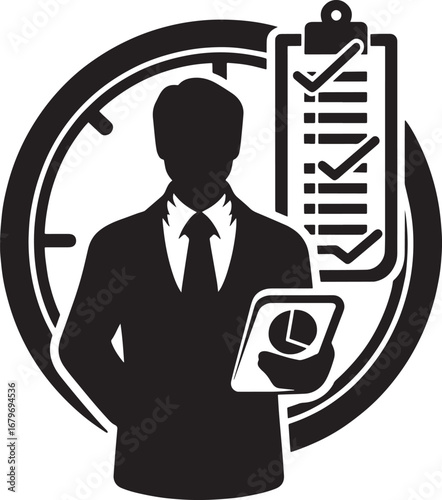 Businessman with Time Management, Checklist and Tablet, Productivity and Efficiency Concept