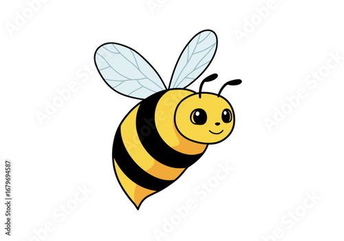Cute Cartoon Bee Illustration with Transparent Wings and Friendly Smile.