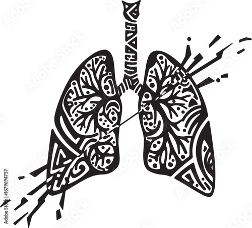 Stylized human lungs showing damage, depicting pulmonary illness