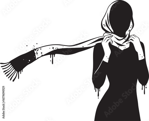 Monochrome woman wearing headscarf in an artistic graphic illust