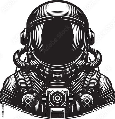 Detailed Black and White Illustration of an Astronaut Helmet, Perfect for Space Exploration Themes
