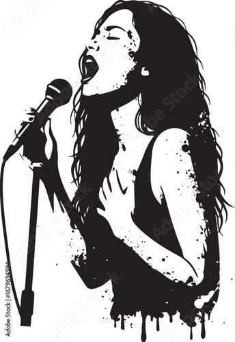 Passionate vocal performance from a stylized singer silhouette o