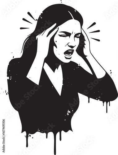 Distressed woman clutching head expressing overwhelming stress a