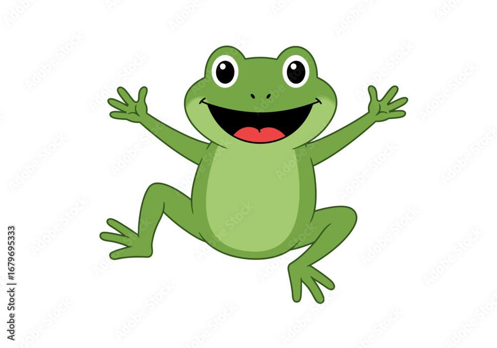 Fototapeta premium Cheerful Green Frog Illustration on White Background.