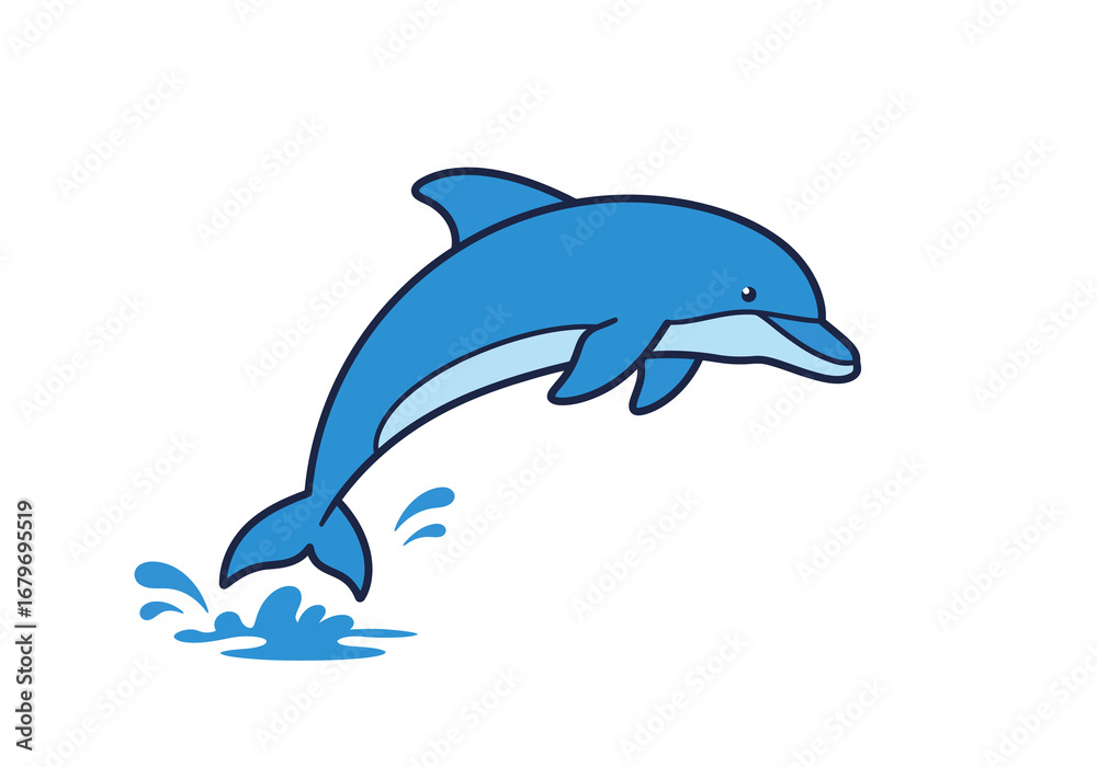 Fototapeta premium Blue Dolphin Leaping from Water Illustration.