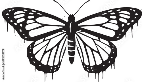 Monarch Butterfly Silhouette with Drip Effect: A striking monoch