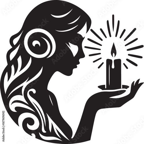 Silhouette of a woman holding a lit candle, representing light and inner wisdom