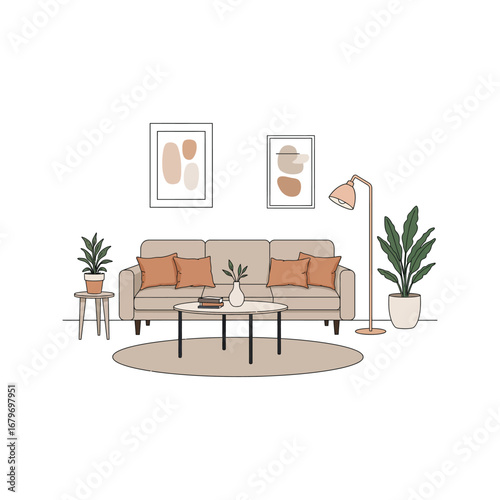 Modern living room interior with contemporary furniture and decor