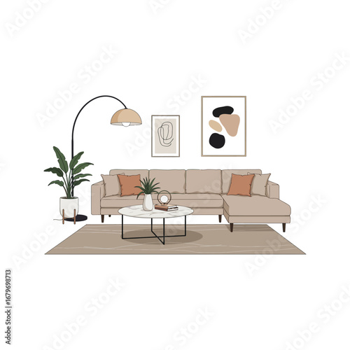 A stylish contemporary living room with a comfortable sofa and modern home furniture