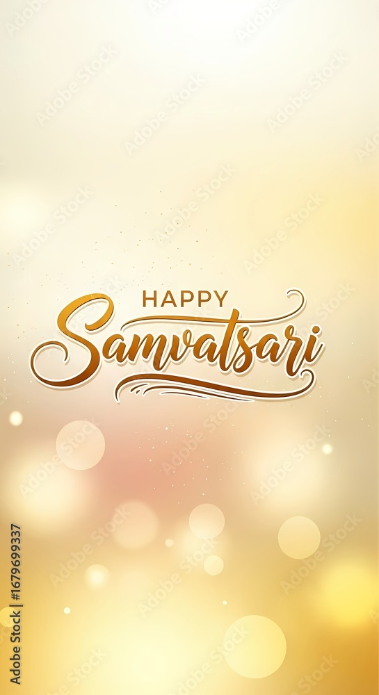Naklejka premium Elegant Samvatsari celebration design with golden bokeh for holiday greeting card and poster
