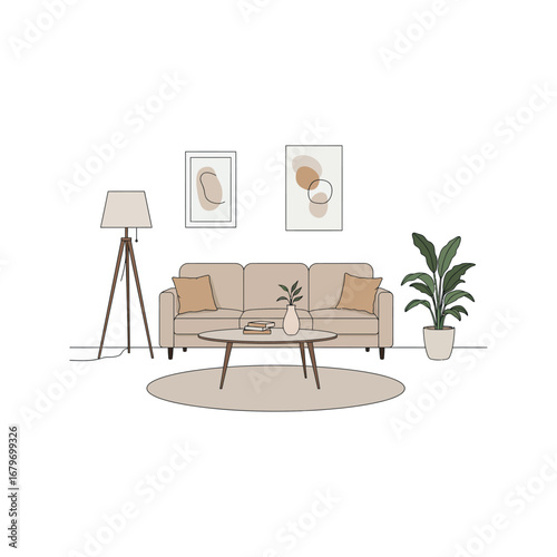 Comfortable wooden chair and dining table in a modern living room interior
