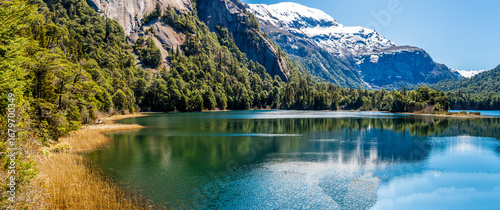 Tableau sur toile Lake Los Cantaros, Andean glacial origin, Neuquen, Patagonia, Argentina